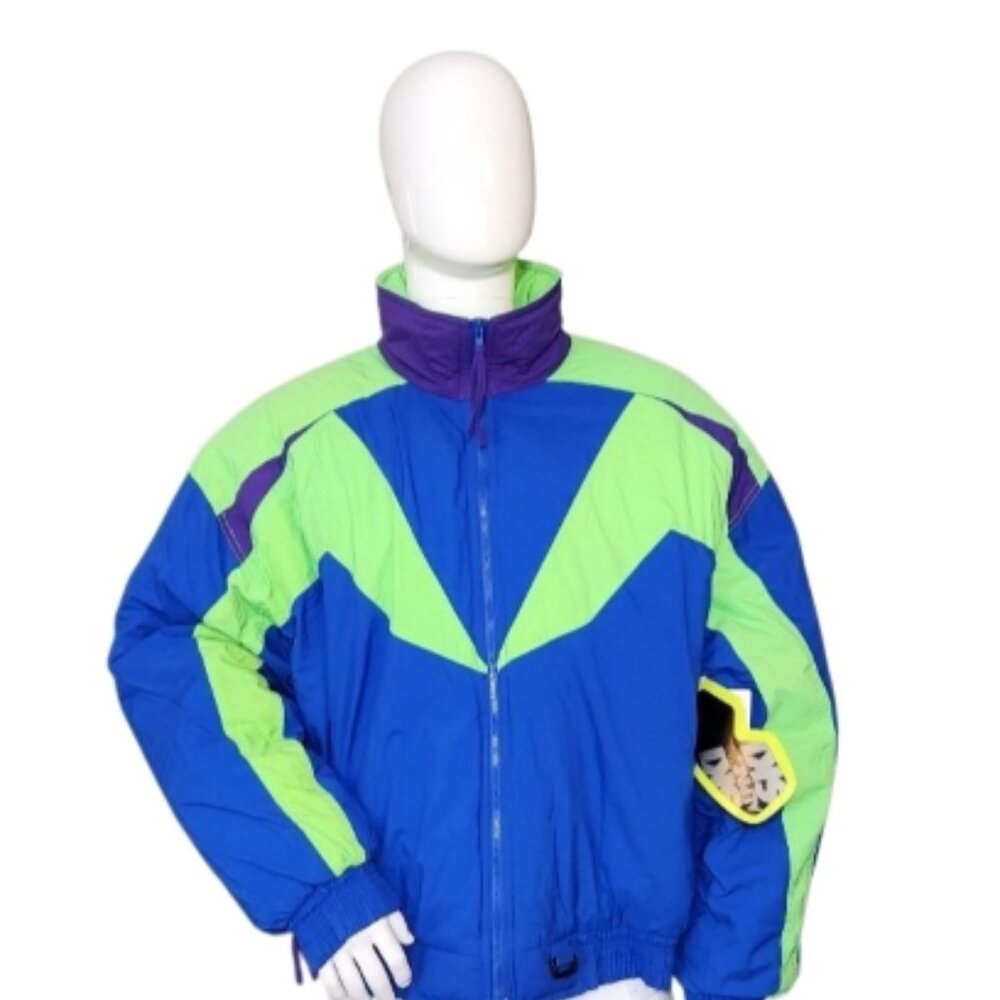 Vtg Ski Coat Alpine Ski Neon Colorblock Jacket Quilted lining